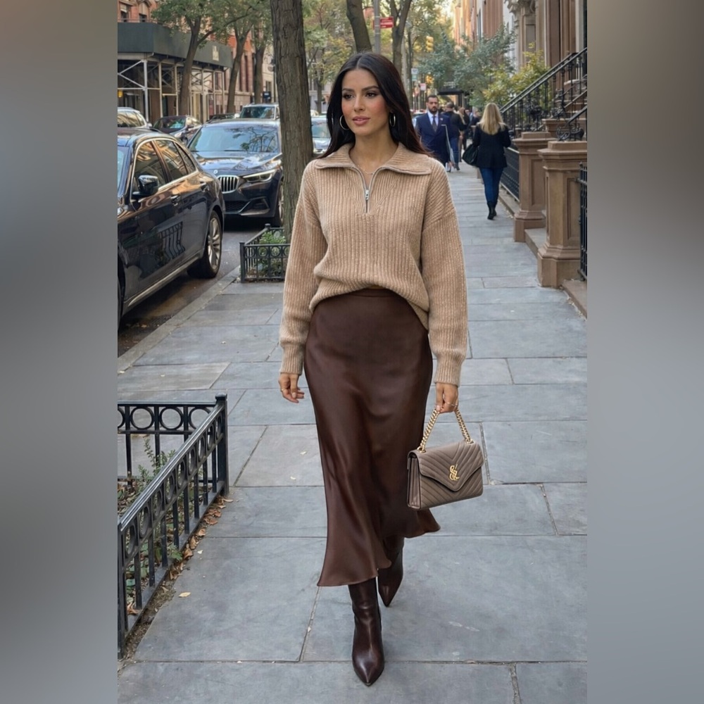 NWT Trending Tan Quarter Zip Ribbed Sweater